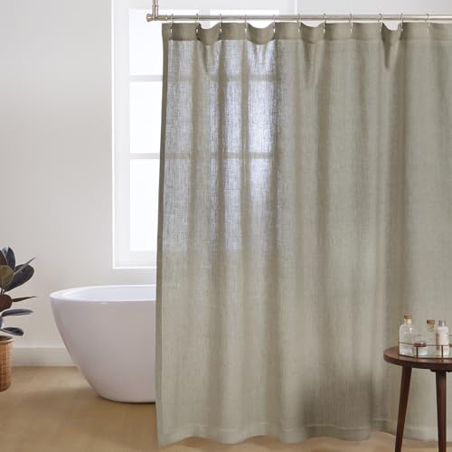 Solino Home Cortina de ducha de lino europeo prelavada, 182 cm de largo, 100 % lino puro, natural, 72 x 72 pulgadas, prelavado, lino europeo