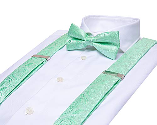 Image of Dubulle Suspender and Bow Tie for Men Paisley Solid Mens Suit Braces Pretied Bowtie and Handkerchief Cufflinks Formal Wedding