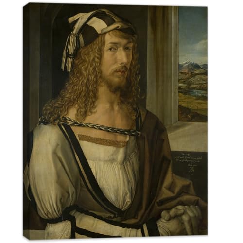 HoozGee Albrecht Dürer Self Portrait Canvas Print Wall Art, Renaissance Artist Portrait, Detailed Classical Drawing Reproduction, Study Library Office Decor (Self-Portrait, 8" L x 10" W)