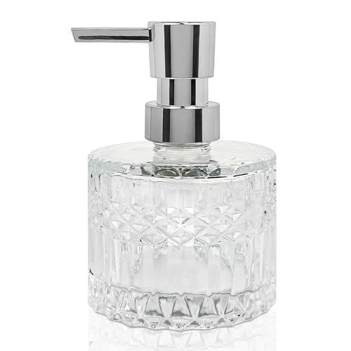 Image of Diamond Pattern Glass Soap Dispenser, Refillable Clear Glass Soap Dispenser with Plastic Rust Proof Pump for Dispense Hand soap, Body wash