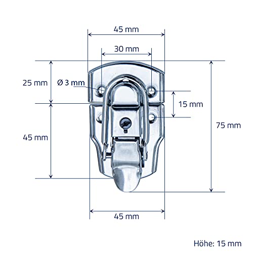 HMF 14985-09 Spannverschluss mit Schloss | 2 Stück | 45 x 75 mm | Silber verzinkt