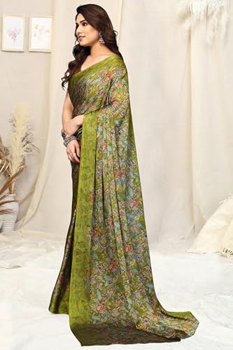 Image of MIRCHI FASHION Saree for Woman Chiffon Floral Printed | Breathable Lightweight Summer Sari for Office and Home Use with Blouse Piece (Available in 20 Colors)
