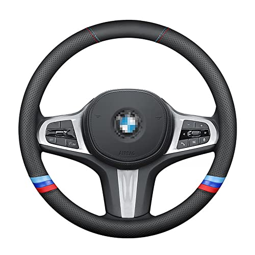 Youdaxin New Nappa Leather Car Steering Wheel Cover, Comfortable, Non-Slip, Sport Style Universal 15". Black Blue #TOP2