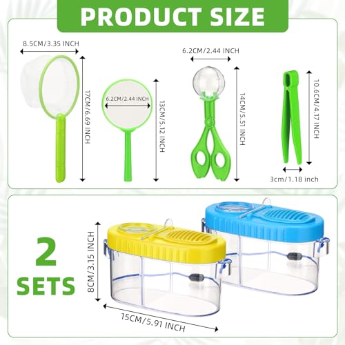 Halloscume 2 Sets Bug Catcher Kit Outdoor Toy Gift for Kids Outdoor Explorer Kit Kids Bug Catching Kit Insect Bug Habitat with Magnifying Glass, Tweezers, Bug Catcher and Net for Science Exploration - Image 2