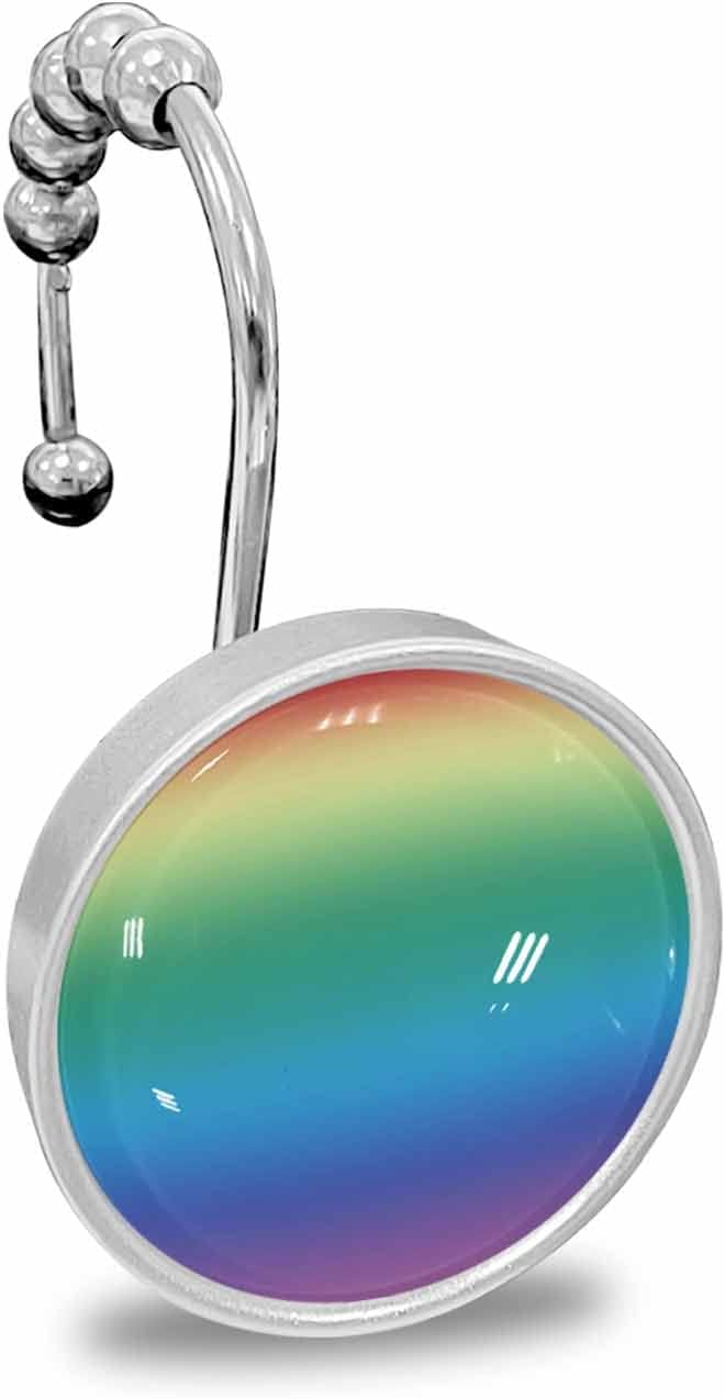 Shower Curtain Hooks 12 Pcs, Leaves Specimens Blue Khaki Teal Purple Burlap Background Stainless Steel Rust Proof Rolling Shower Curtain Rings, Decorative Shower Curtain Hooks Hangers for Bathroom