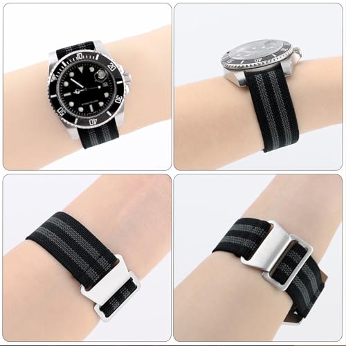 Nizonlaie Bracelet de Montre 18mm 20mm 22mm Élastique Nylon Marine Nationale Parachute Bracelet Militaire Remplacement Bracelet Montre avec Crochet Boucle Noir/Argenté avec Hommes Femmes – vue 6