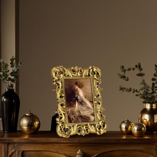 Image of 5x7 Vintage Picture Frames Gothic Picture Frames Ornate Gold | Real Glass, Tabletop or Wall Display