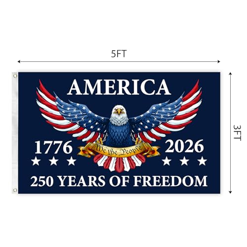 USA 250th Birthday Flag 3x5 Ft with Two Brass Washers for Outdoor Garden and Porch Deck Lawn Yard Decor 1776-2026 250 Years Anniversary Celebration Activity Sign (250 Years Anniversary Flag 3x5ft) by Feeniss - Used condition - Image 2