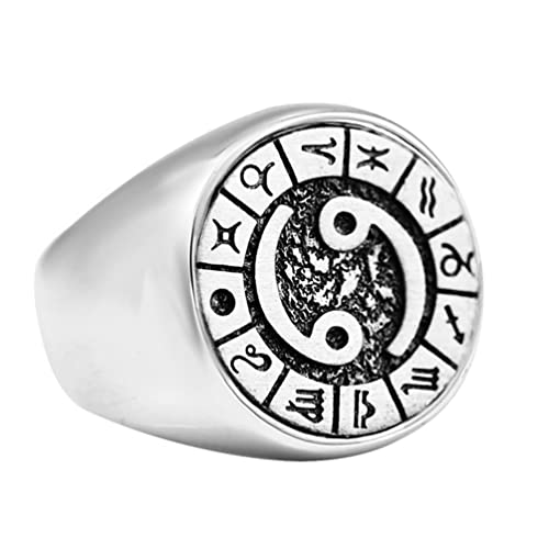Image of Unisex 12 Constellation Zodiac Sign Signet Ring | Stainless Steel, Hip Hop Sign Signet, Horoscope Astrology Jewelry, Birthday Gift