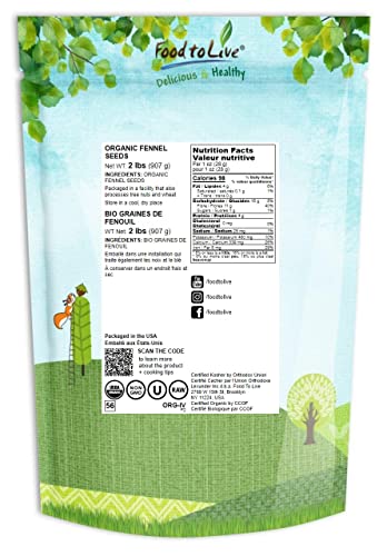 Organic Fennel Seeds, 2 Pounds – Whole Raw Seeds, Non-Gmo, Non-Irradiated, Kosher, Vegan, Bulk. Foeniculum Vulgare. High In Dietary Fiber. Great For Fennel Tea, Indian, And Middle East Dishes. #TOP1