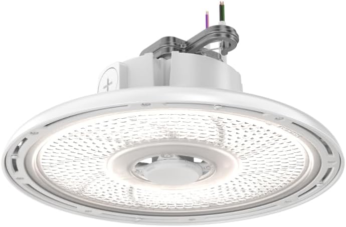 Lithonia Lighting REBL Round High Bay LED Light, 12,000/15,000/18,000 Adjustable Lumen Output, 3500K/4000K/5000K Switchable White Color Temperature, Work Light, UVOLT 120-347V, 12.2" x 7.5", White