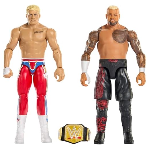 Mattel WWE Hauptkampf Showdown Actionfiguren im 2er-Pack mit Zubehör, Serie #24 Cody Rhodes gegen Solo Sikoa, Sammelfigur-Set, ca. 15 cm groß, JHJ54, [Mehrfarbig]