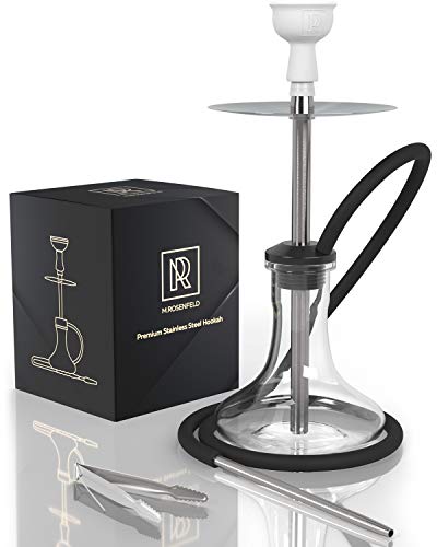 Stainless Steel Hookah Set with Everything – SSS Portable Hookah Set incl. Glass Vase + Hookah Bowl + Hookah Hose + Hookah Mouthpiece + Tongs incl. Cool Vertical Purge + All in Hookah Set