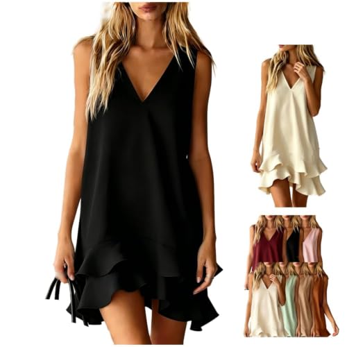 Robe courte sans manches de vacances d'été, style trapèze léger pour la plage