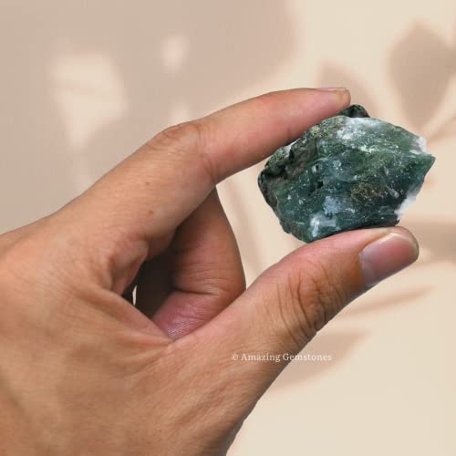 Image of Amazing Gemstone Moss Agate Raw Crystals and Healing Stones, Natural Rocks for Tumbling and DIY Raw Stones and Crystals (5 Pieces)
