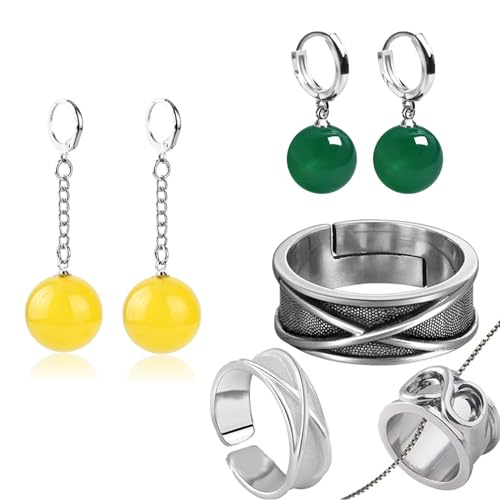 JinYu Juego de 7 anillos de tiempo de anime Goku. Anillo de tiempo negro con Potar. Pendientes para cosplay, Metal no precioso, No es una piedra preciosa