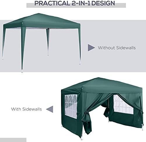 Outsunny 3 x 3 Meters Pop Up Water Resistant Gazebo Wedding Camping Party Tent Canopy Marquee - Green + Free Carry Bag + 2 walls 2 windows
