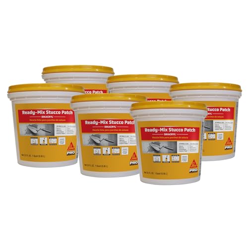 SIKA Sikacryl Stucco Repair, White, 1-Qt, Ready-Mix Stucco Patch for Large Cracks and Spalls, Acrylic-Based, Interior/Exterior, Textured, Moisture-Resistant (Pack of 6)