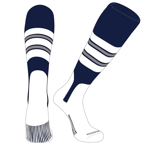 PEAR SOX OTC Baseball Softball Stirrup Socks (E, 7in) Navy, White, Silver