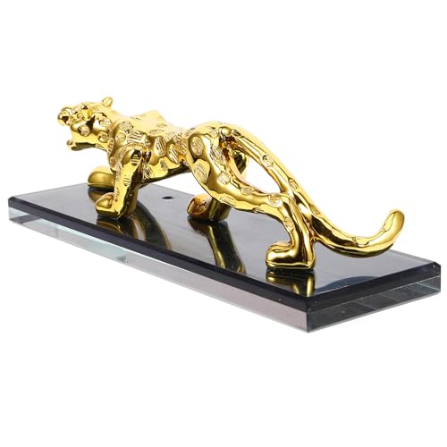 Operitacx 樹脂製錢豹模型置物 安定ベース付き デスクトップ装飾 繊細な仕上げ 独特なデザインで室内空間を演出