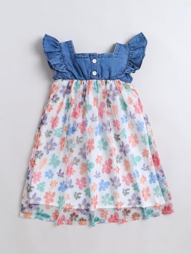 Image of Dresses for Kids Girls, Stylish Knee Length Once Piece Denim Frocks for Girls, Casual Dress for Summer & Special Occasion
