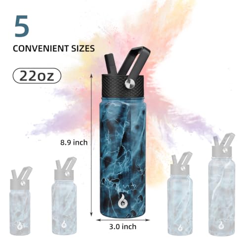 Image of BJPKPK Insulated Water Bottles with Straw Lid, 22oz Cold & Hot Thermo, Stainless Steel Metal Water Bottle with 3 Lids, Reusable Thermo, Cups, Mugs for Daily Use-Ocean