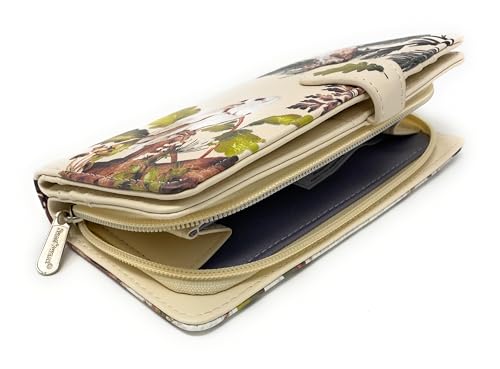 Shag Wear Owl Gathering Large Bird Wallet for Women and Teen Girls Vegan Faux Leather Beige 7"3