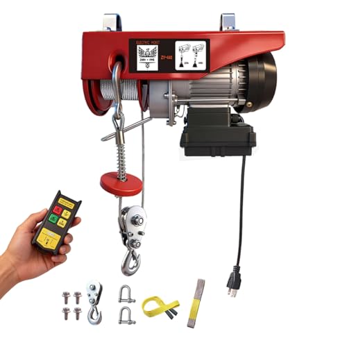 Electric Hoist with Wireless Remote Control, 110v 440lbs Electric Hoist with Remote Control, 40ft/20ft Lifting Height Motor, Lift Hoist for Factories Warehouses Construction Site Attic