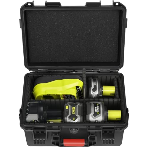 Hard Case for Ryobi 18v Battery Storage - Waterproof & Shockproof Power Tool Bag for Organizer Storage Box with 4 Adjustable Dividers for Ryobi Battery Holder 1.5-9.0 Ah (Case Only)