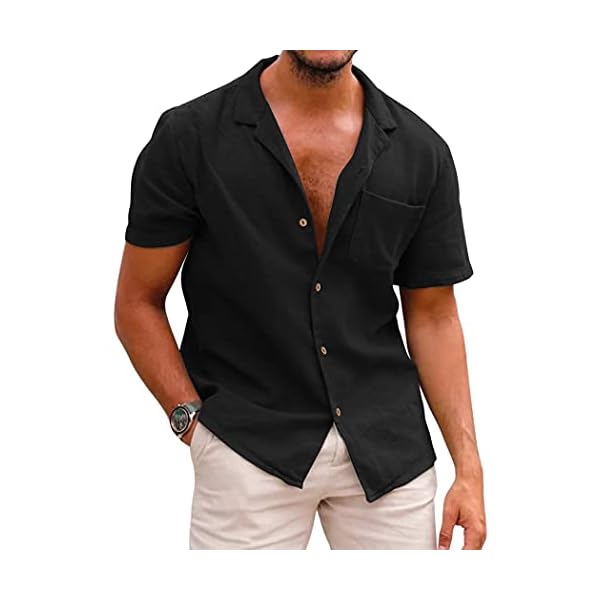 COOFANDY Men’s Hawaiian Floral Shirts Cotton Linen Button Down Tropical Holiday Beach Shirts