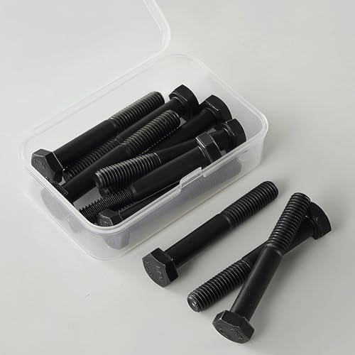 Image of M10x1.5 x 70mm Hex Head Screws Bolts, 12.9 Grade Alloy Steel, Hexagon Head Bolts, Black Oxide Finish, Half Thread, Quantity 6