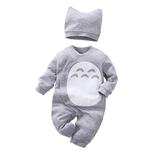 Image of Unisex Baby Totoro Long Sleeve Romper with Hat 2-PC Set Grey