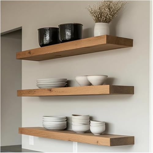 Knitt World Floating Wall Shelves, Modern Wooden Display Shelf, Natural