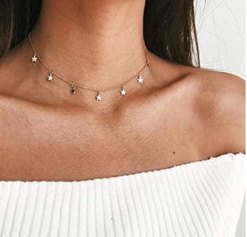 DOUBNINE Choker with Star Charm Dainty Dangle Necklace Gold Silver Women Jewelry Gift silver