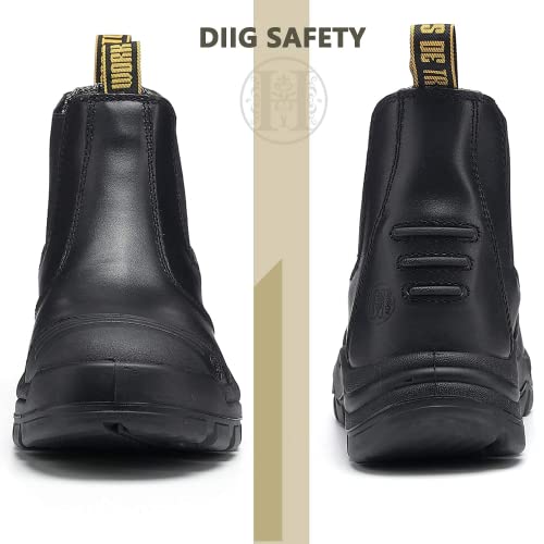 DIIG Work Boots for Men, Steel/Soft Toe Waterproof Working Boots, Slip Resistant Anti-Static Slip-on Safety Working Shoes3