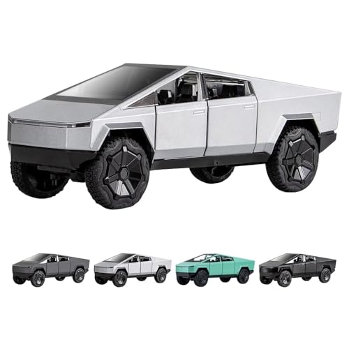 Toy Trucks Pickup Model Pull Back Pick-Up Truck with Sound and Light, Alloy Diecast Truck Toy Cars for Kids Gift or Vehicles Model Collection Enthusiasts (1/24 Silver Pickup Truck)