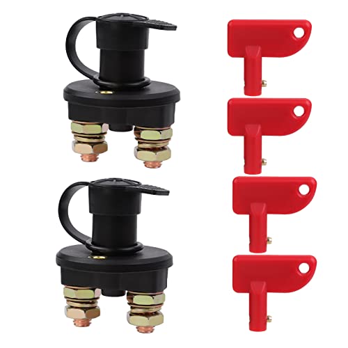 Ocr Battery Disconnect Switch With Keys, 2Pcs 12V-24V Battery Kill Switch Isolator Disconnect Cut Off Power For Atv Car Auto, On Off Battery Master Switch With Waterproof Key And Cover #TOP1