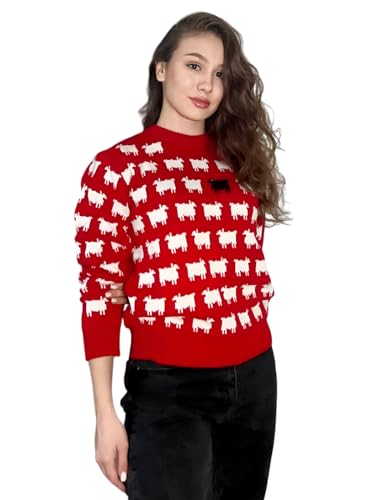 Unisex Black Sheep Red Color Soft Knitted Wool Sweater Inspired by Lady Princess Diana2
