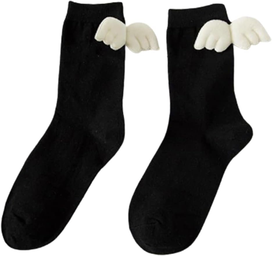 ManmantihuiManmantihui Crew Socks Women Sweet Angel Crew Socks Kawaii Student Cotton Mid Tube Hosiery