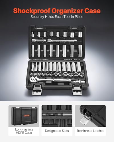 Image of VEVOR Socket Set, 44 Pieces, 3 /8 inch Drive Socket and Ratchet Set, SAE and Metric, Deep and Shallow, Mechanic Tool Kit with Accessories and Storage Case, CR-V Alloy Steel, for Automotive Repair