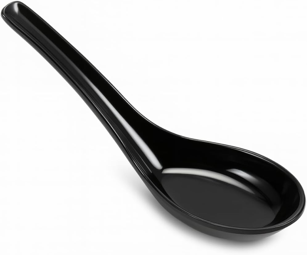 JapanBargain 3192x12, Set of 12 Asian Japanese Chinese Wonton Soba Rice Pho Ramen Noodle Soup Spoons, Black