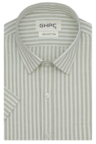 Image of GHPC 100% Cotton Striped Half Sleeves Regular Fit Formal Shirt for Men