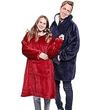 Flannel Hoodie Couverture Chaude Douce Robe Sweat Pull avec des Manches Velvet Épaisse Plaid Couverture, Sweat à Capuche Super Doux Chaud Confortable Taille Unique Bleu