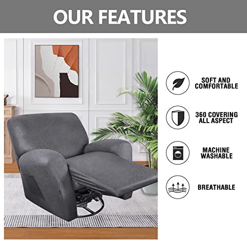 Image of molasofa Recliner Chair Covers 4 Pieces Leather Like Large Recliner Chair Covers with Pocket Waterproof Non Slip Stretch Recliner Slipcover for Lazy Boy Recliner Chairs Washable (Light Grey)