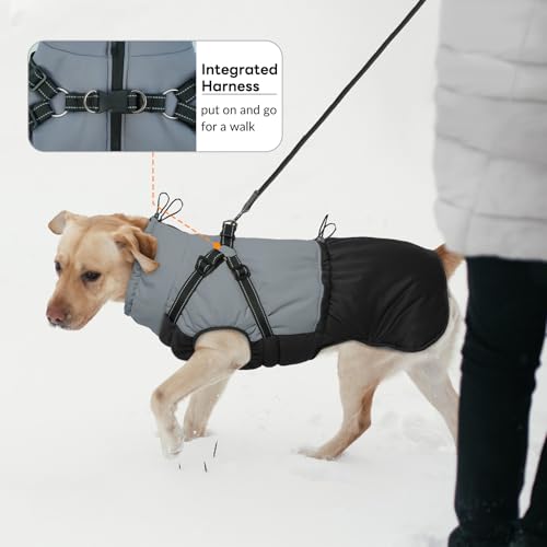 Hjumarayan Hundemantel Grosse Hunde, Hundemantel mit Geschirr Hundejacke Wasserabweisend Mantel Winter, Hunde Jacke Gefüttert Outdoor Hundeweste Warm für Labrador Windhund, Schwarz 3XL
