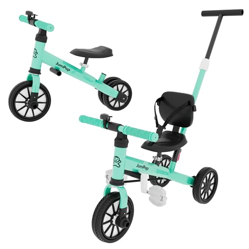 JumPop Triciclo evolutivo 5 em 1 campainha com autocolantes e vídeo montagem QR incluído | Triciclo bebé de 1 ano a 4/5 anos (dependendo do tamanho) com acessórios divertidos.