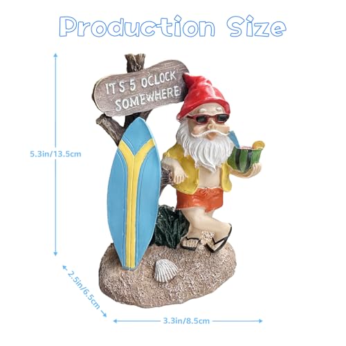 Tiancentral H TCDJ-09 Garden Gnome Statue Resin Gnomes Garden Decor,5.3 Inch Tall Funny Garden Gnomes 5:00 Somewhere Tropical Party Gnome Garden Statue thumb #5