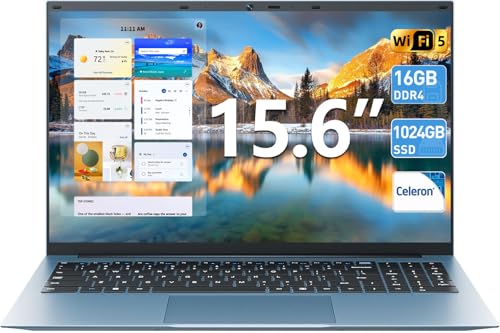 SGIN 15.6 Inch Laptops Computer with Office 365, Win 11 Laptop, 16GB RAM 1024GB SSD Ordinateur Portable, Quad-Core, 180° Open Angle, Type-C, HDMI, for Business and Students(Black)