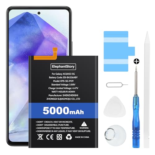 Elephantstory Akku für Galaxy A53 5G SM-A5360, SM-A536B, SM-A536E, SM-A536U 5000mAh Batteriecode EB-BA336ABY Li-Polymer Ersatzakku mit Werkzeugset