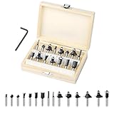 Losxuido 15 Stück Fräser für Oberfräse 6mm Schaft Oberfräse Fräser set Nutfräser Profilfräser Oberfräser Set mit Holzkoffer für Holzbearbeitung (6mm schwarz)